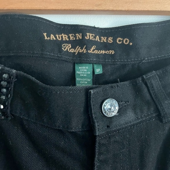 Lauren Ralph Lauren Black Embroidery Embellished High Rise Straight Leg Jeans - Picture 5 of 11